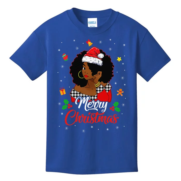 Black African American Melanin Christmas Santa Hat Xmas Cute Kids T-Shirt