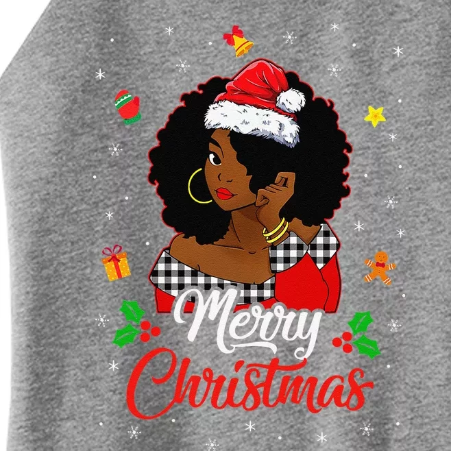 Black African American Melanin Christmas Santa Hat Xmas Cute Women’s Perfect Tri Rocker Tank