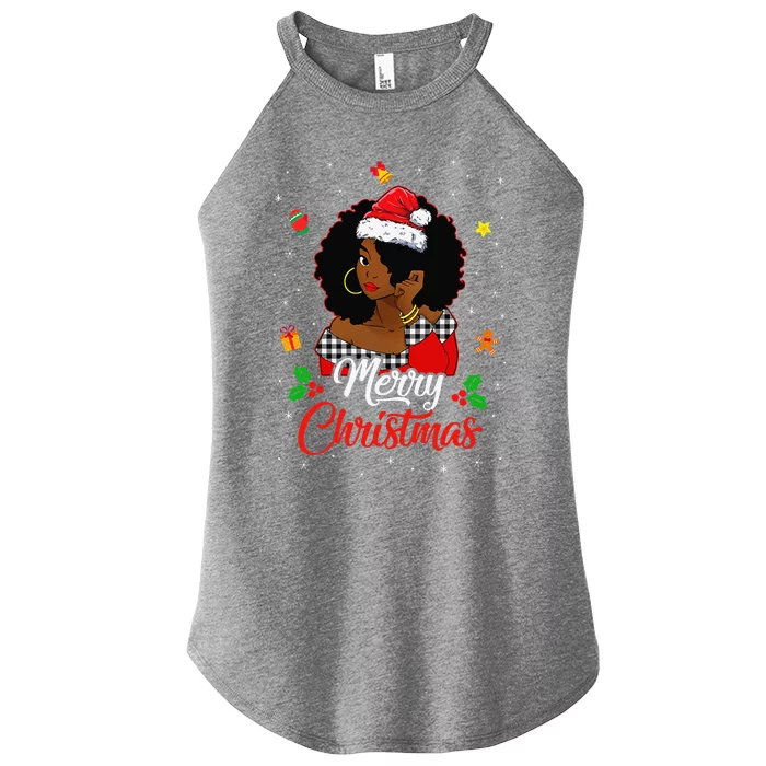 Black African American Melanin Christmas Santa Hat Xmas Cute Women’s Perfect Tri Rocker Tank