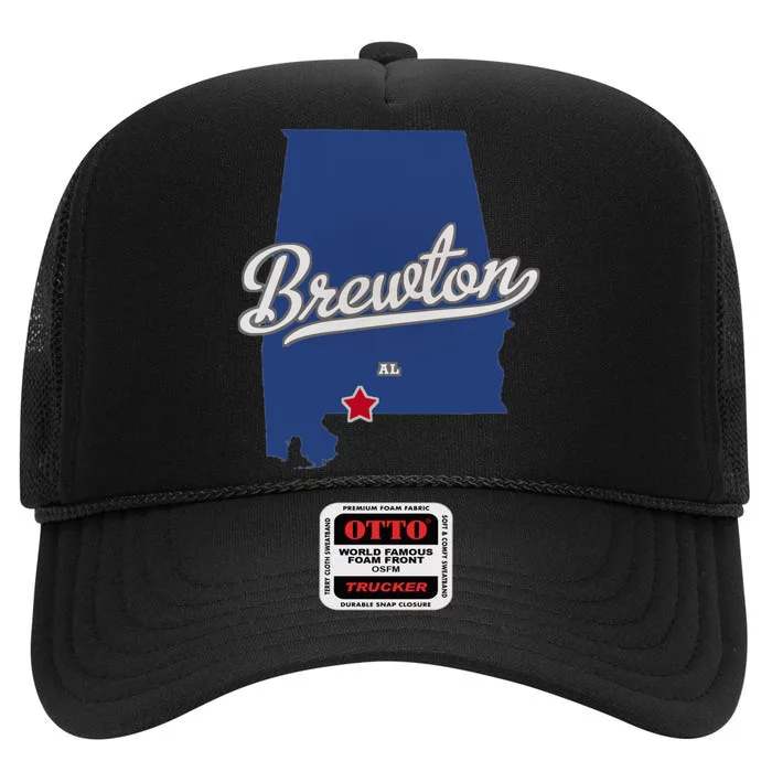 Brewton Alabama AL Map High Crown Mesh Trucker Hat