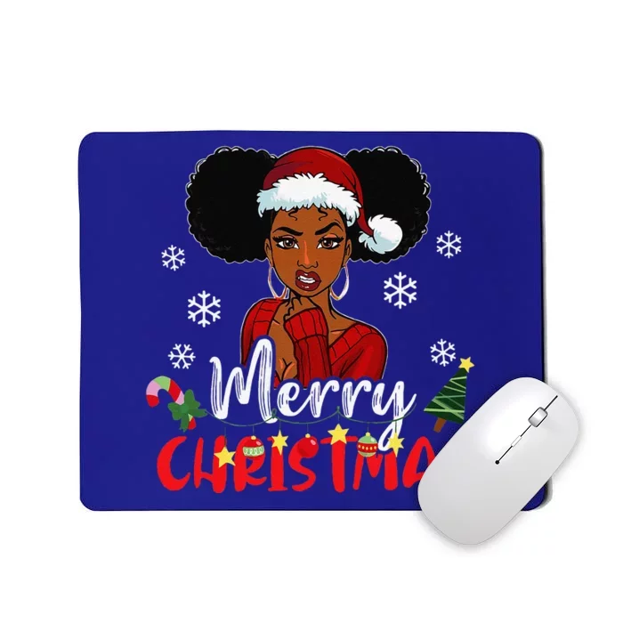 Black African American Melanin Christmas Santa Hat Xmas Gift Mousepad