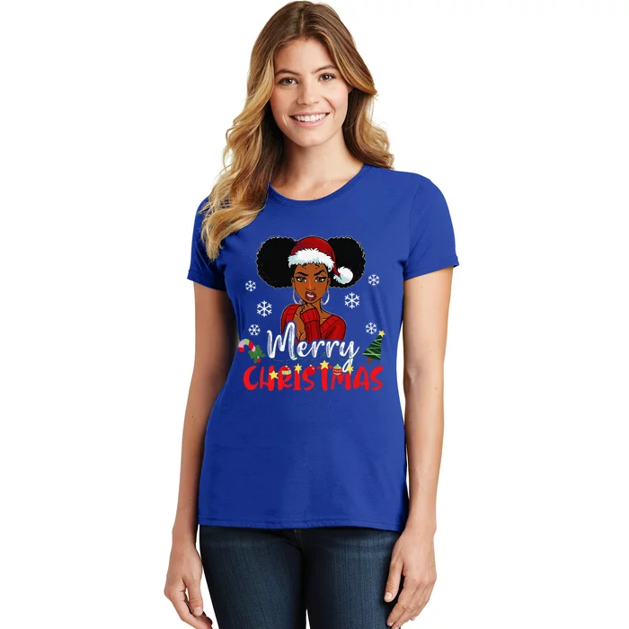 Black African American Melanin Christmas Santa Hat Xmas Gift Women's T-Shirt