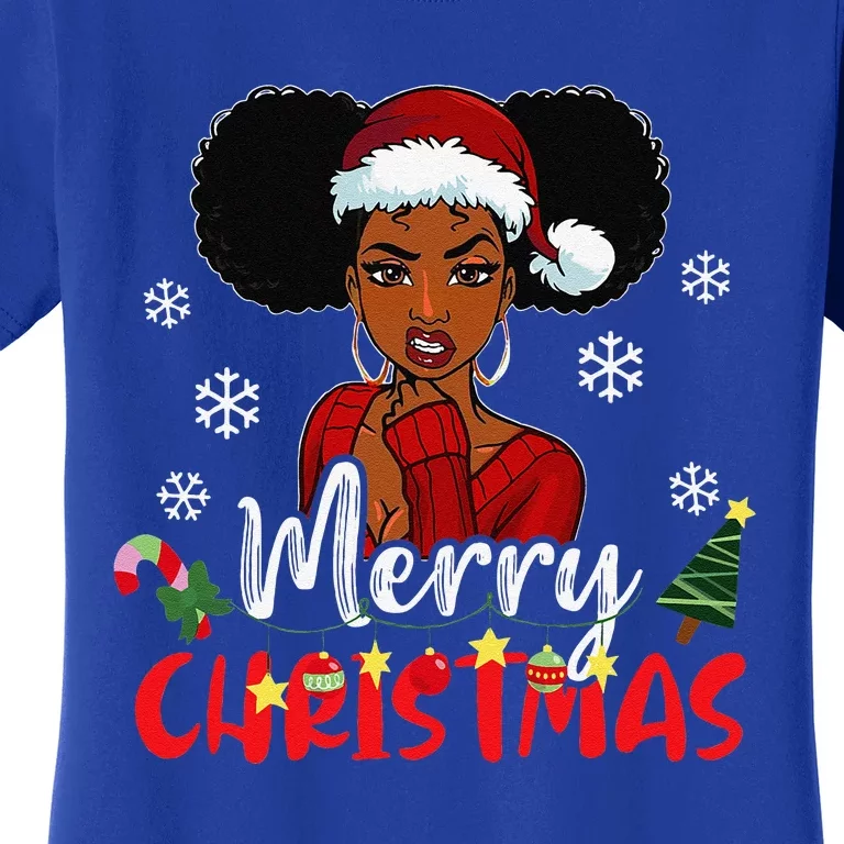 Black African American Melanin Christmas Santa Hat Xmas Gift Women's T-Shirt