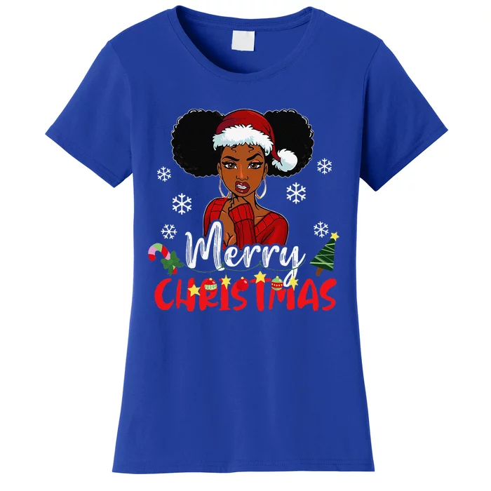 Black African American Melanin Christmas Santa Hat Xmas Gift Women's T-Shirt