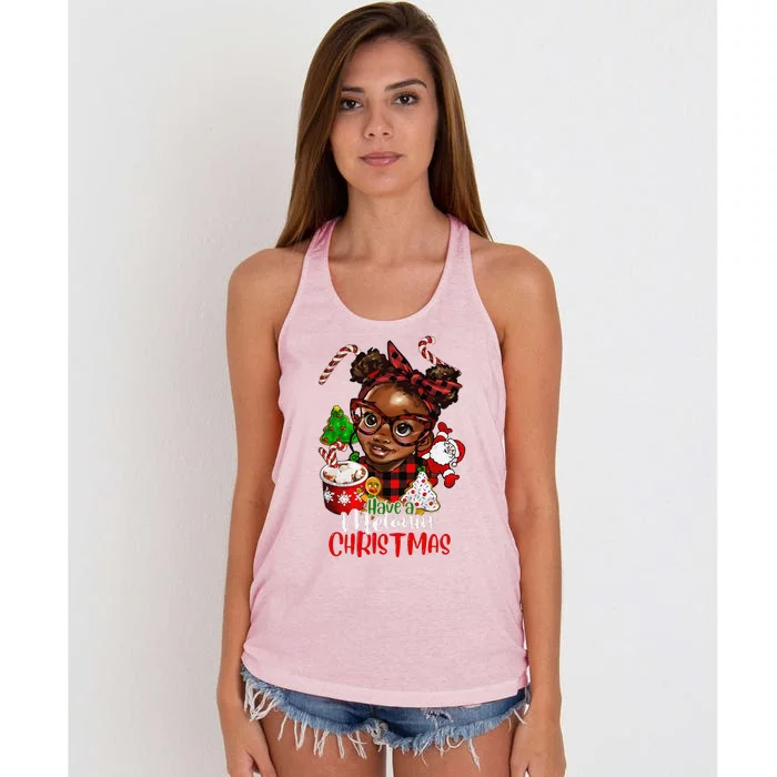 Black African American Melanin Christmas Women's Knotted Racerback Tank