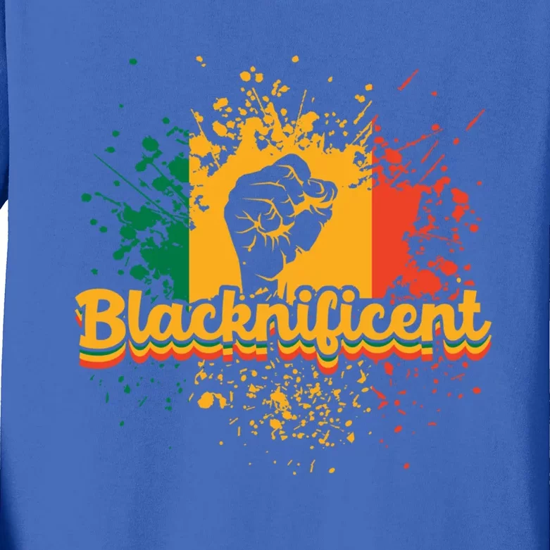 Blacknificent African Americans Black Fist Black History Gift Kids Long Sleeve Shirt