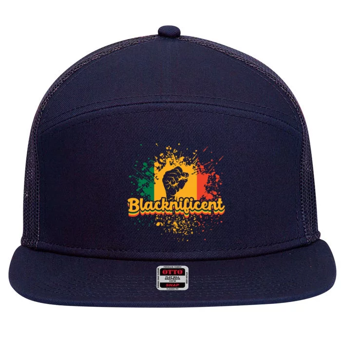 Blacknificent African Americans Black Fist Black History Gift 7 Panel Mesh Trucker Snapback Hat