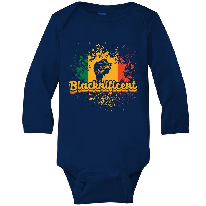 Blacknificent African Americans Black Fist Black History Gift Baby Long Sleeve Bodysuit