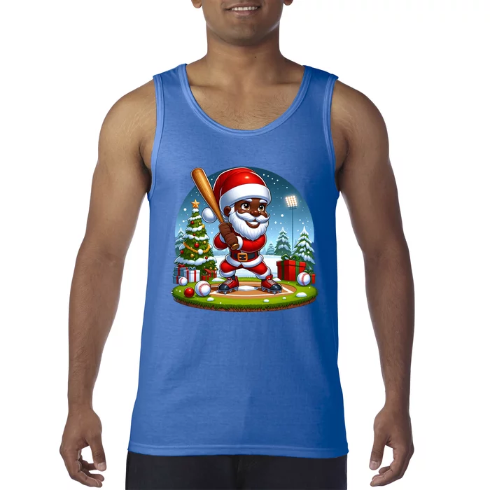 Black African American Santa Claus Baseball Christmas Pjs Gift Tank Top