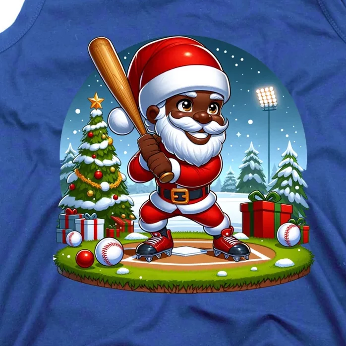 Black African American Santa Claus Baseball Christmas Pjs Gift Tank Top