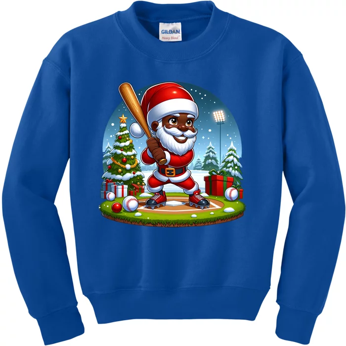 Black African American Santa Claus Baseball Christmas Pjs Gift Kids Sweatshirt