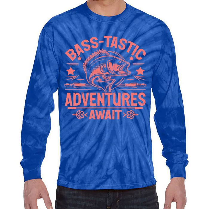 Basstastic Adventures Await Bass Fishing Gift Tie-Dye Long Sleeve Shirt