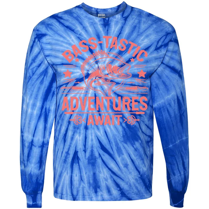 Basstastic Adventures Await Bass Fishing Gift Tie-Dye Long Sleeve Shirt