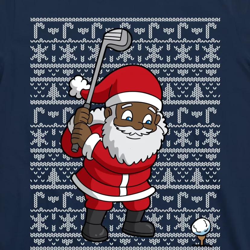 Black African American Santa Claus Golf Ugly Christmas T-Shirt