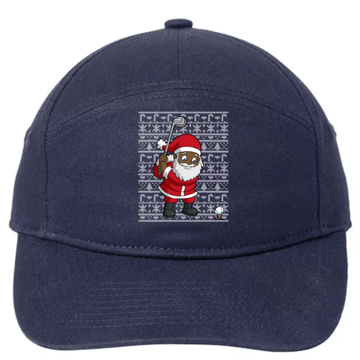 Black African American Santa Claus Golf Ugly Christmas 7-Panel Snapback Hat