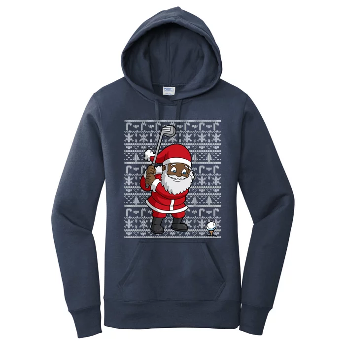 Black African American Santa Claus Golf Ugly Christmas Women's Pullover Hoodie