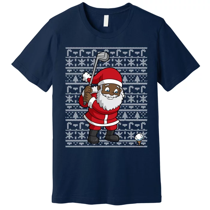 Black African American Santa Claus Golf Ugly Christmas Premium T-Shirt