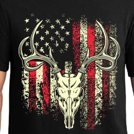 Bucks Antlers And Skull On An American Flag Deer Hunters Pajama Set