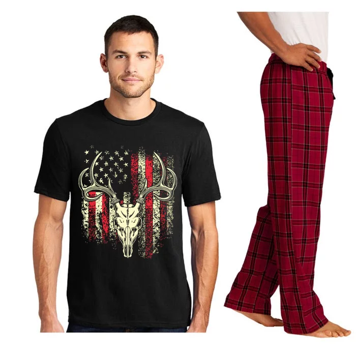 Bucks Antlers And Skull On An American Flag Deer Hunters Pajama Set