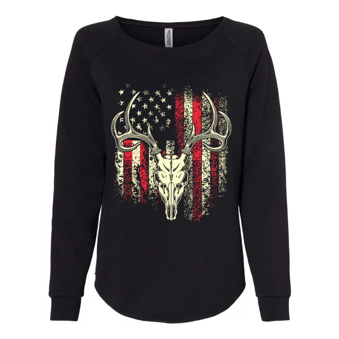 Bucks Antlers And Skull On An American Flag Deer Hunters Womens California Wash Sweatshirt