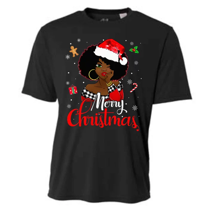 Black African American Melanin Christmas Santa Hat Xmas Cooling Performance Crew T-Shirt