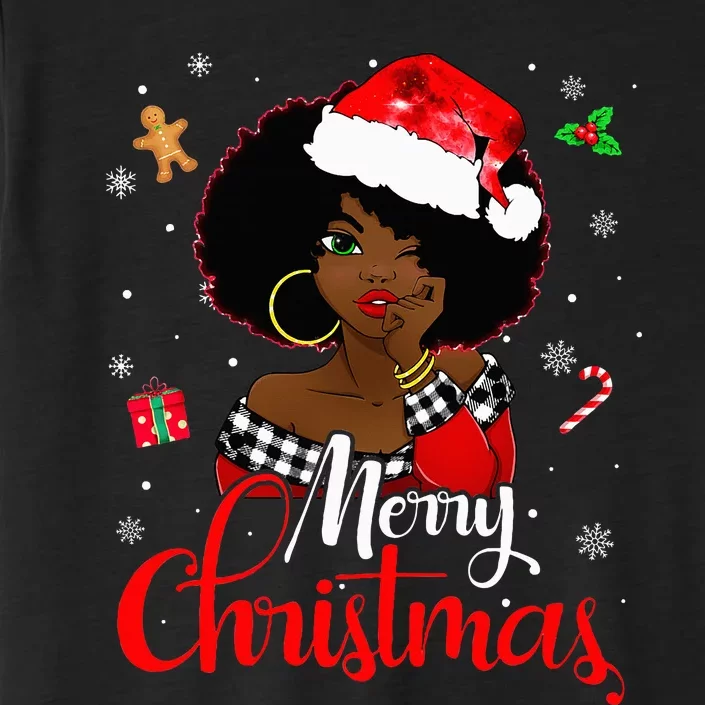 Black African American Melanin Christmas Santa Hat Xmas ChromaSoft Performance T-Shirt