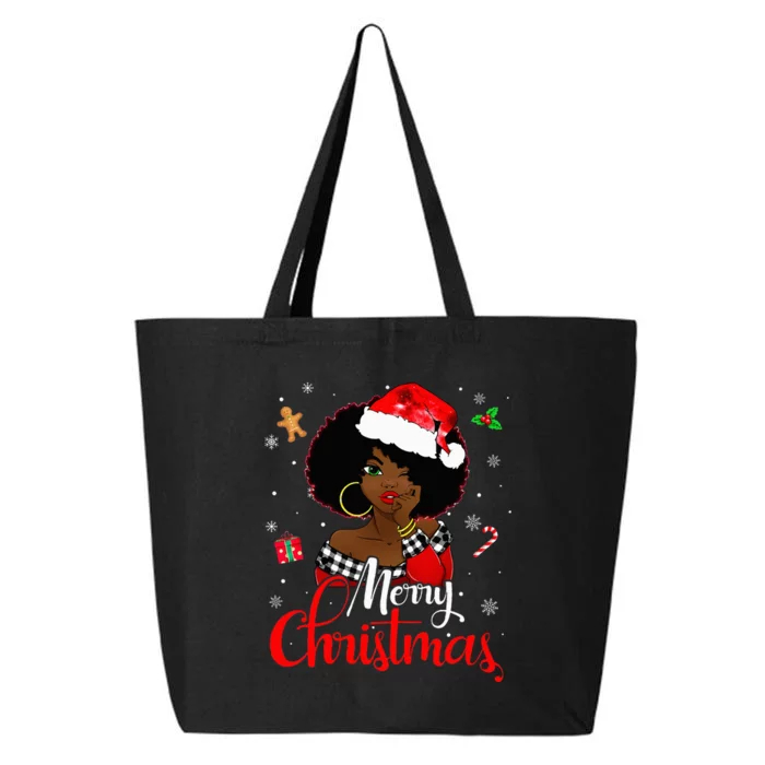 Black African American Melanin Christmas Santa Hat Xmas 25L Jumbo Tote