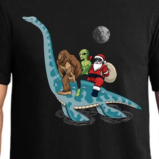 Bigfoot Alien And Santa Claus Riding Dinosaurs Christmas Gift Pajama Set