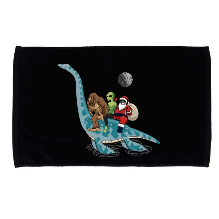 Bigfoot Alien And Santa Claus Riding Dinosaurs Christmas Gift Microfiber Hand Towel