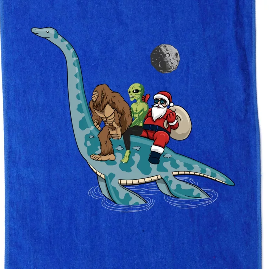 Bigfoot Alien And Santa Claus Riding Dinosaurs Christmas Gift Platinum Collection Golf Towel