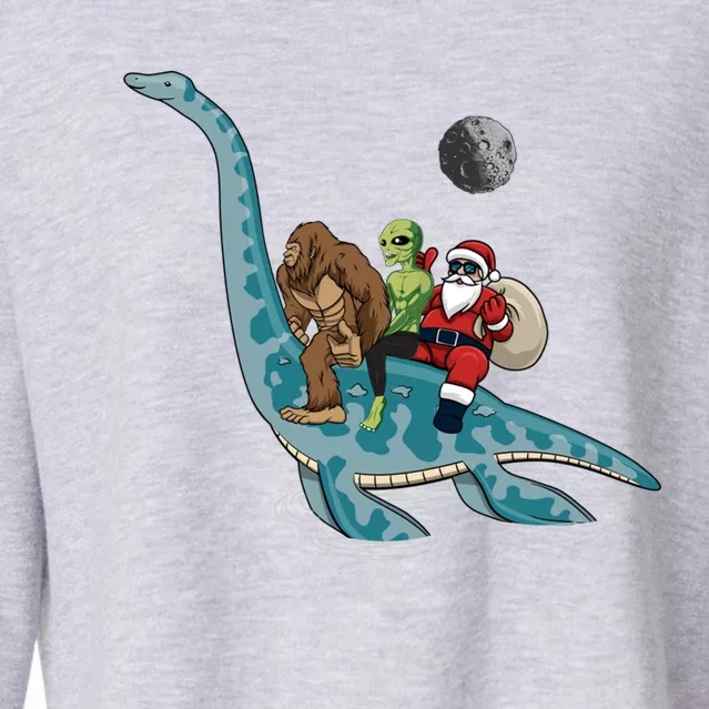 Bigfoot Alien And Santa Claus Riding Dinosaurs Christmas Gift Cropped Pullover Crew