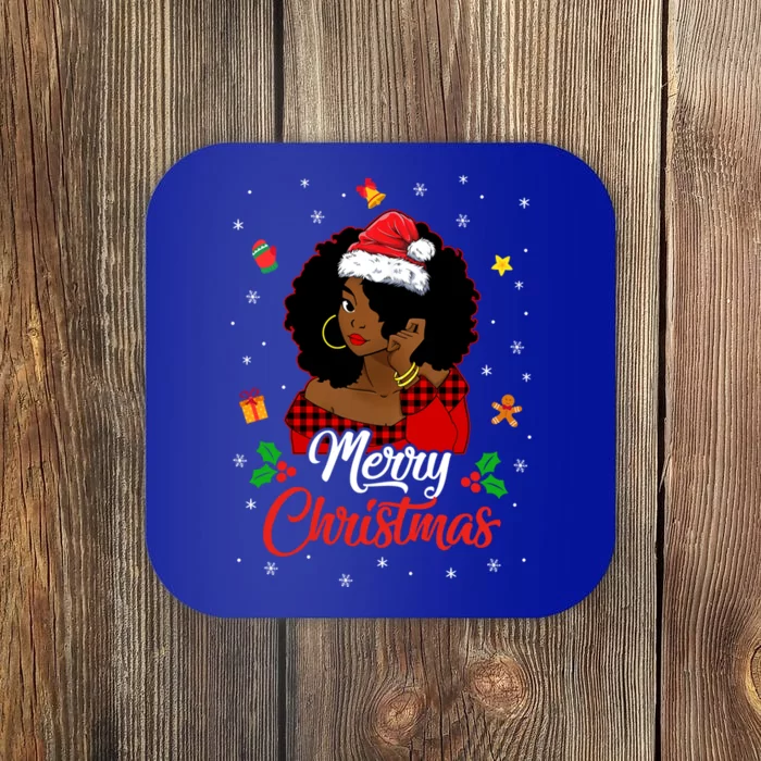 Black African American Melanin Christmas Santa Hat Meaningful Gift Coaster