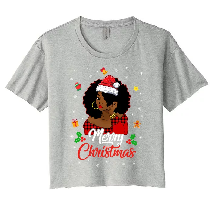 Black African American Melanin Christmas Santa Hat Meaningful Gift Women's Crop Top Tee