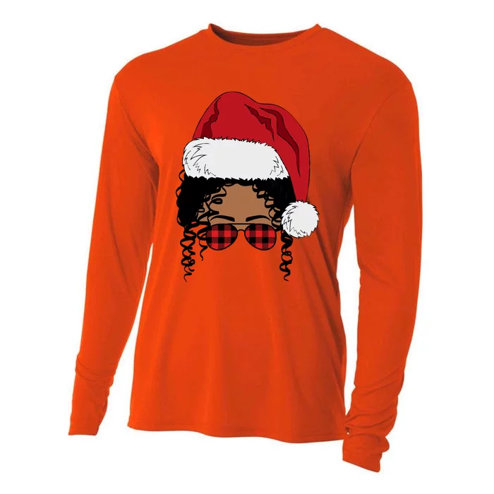 Black African American Santa Afro Christmas Melanin Buffalo Cool Gift Cooling Performance Long Sleeve Crew