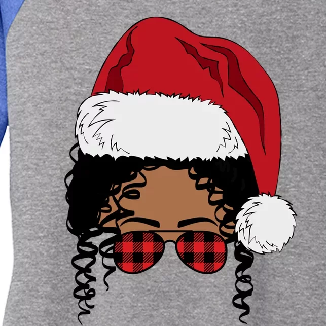 Black African American Santa Afro Christmas Melanin Buffalo Cool Gift Women's Tri-Blend 3/4-Sleeve Raglan Shirt