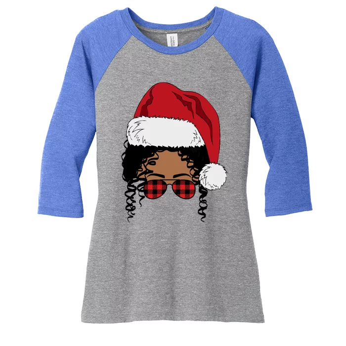 Black African American Santa Afro Christmas Melanin Buffalo Cool Gift Women's Tri-Blend 3/4-Sleeve Raglan Shirt