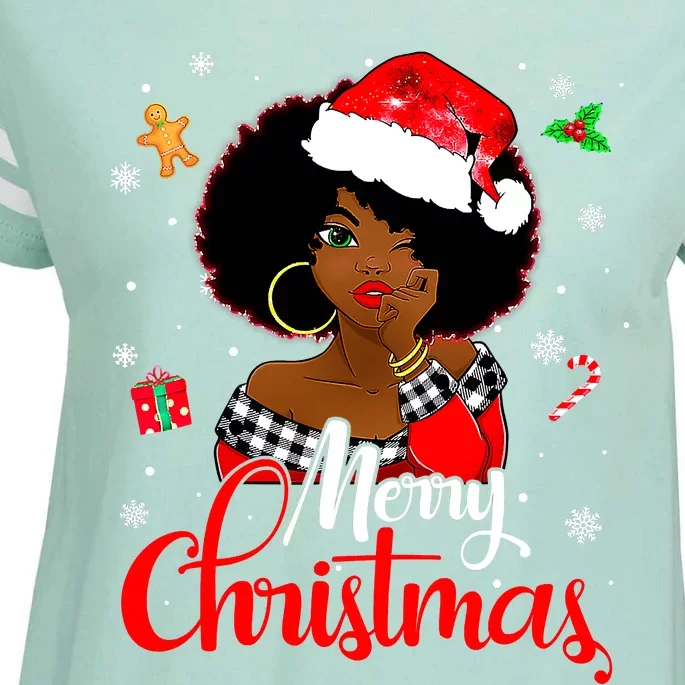 Black African  American Melanin Christmas Santa Hat Xmas Enza Ladies Jersey Football T-Shirt