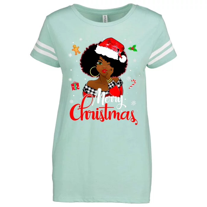 Black African  American Melanin Christmas Santa Hat Xmas Enza Ladies Jersey Football T-Shirt