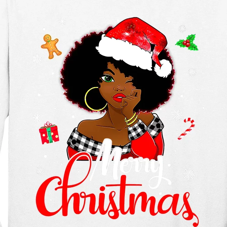 Black African  American Melanin Christmas Santa Hat Xmas Long Sleeve Shirt