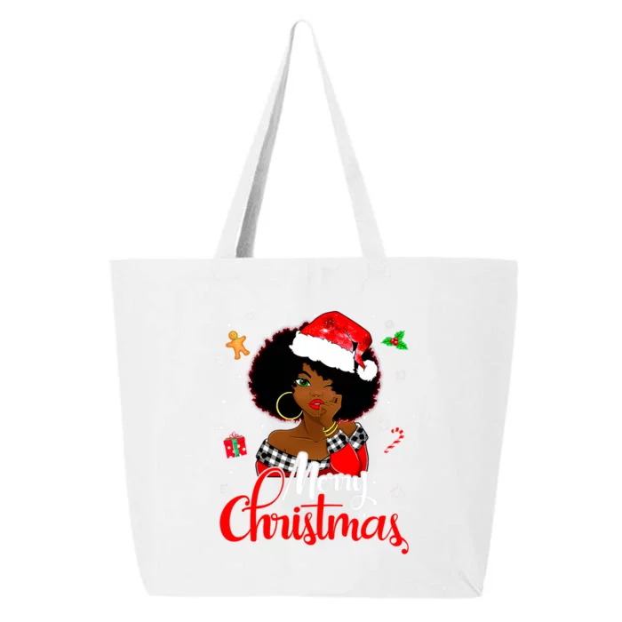 Black African  American Melanin Christmas Santa Hat Xmas 25L Jumbo Tote