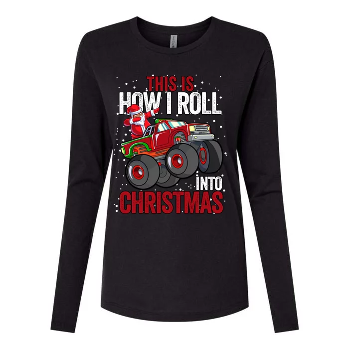 Black African American Santa Claus Monster Truck Christmas Womens Cotton Relaxed Long Sleeve T-Shirt