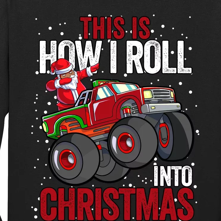 Black African American Santa Claus Monster Truck Christmas Tall Long Sleeve T-Shirt