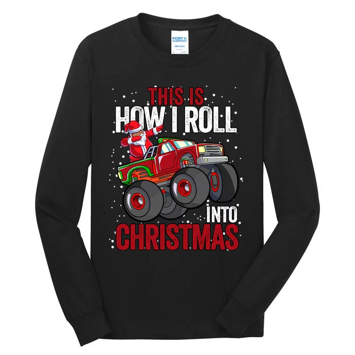 Black African American Santa Claus Monster Truck Christmas Tall Long Sleeve T-Shirt