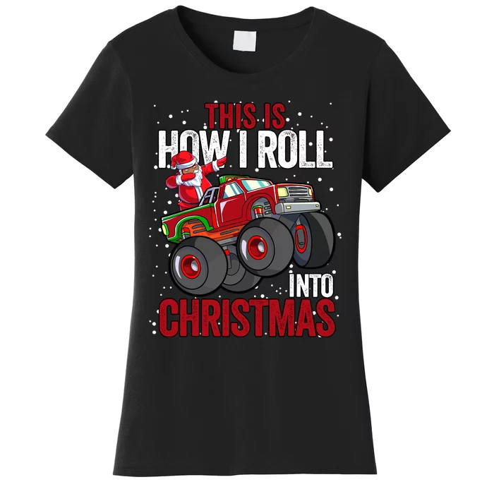 Black African American Santa Claus Monster Truck Christmas Women's T-Shirt