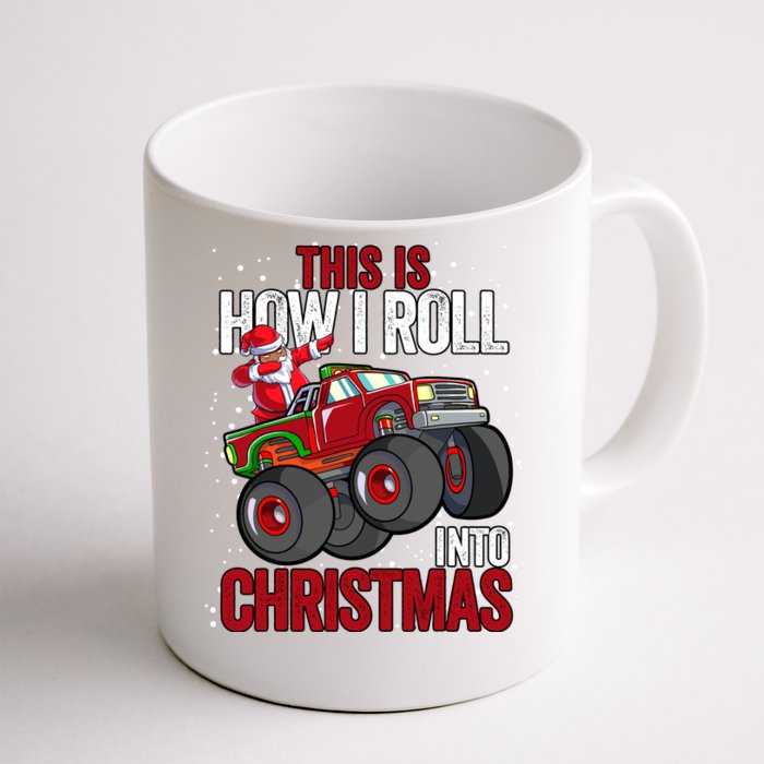 Black African American Santa Claus Monster Truck Christmas Front & Back Coffee Mug