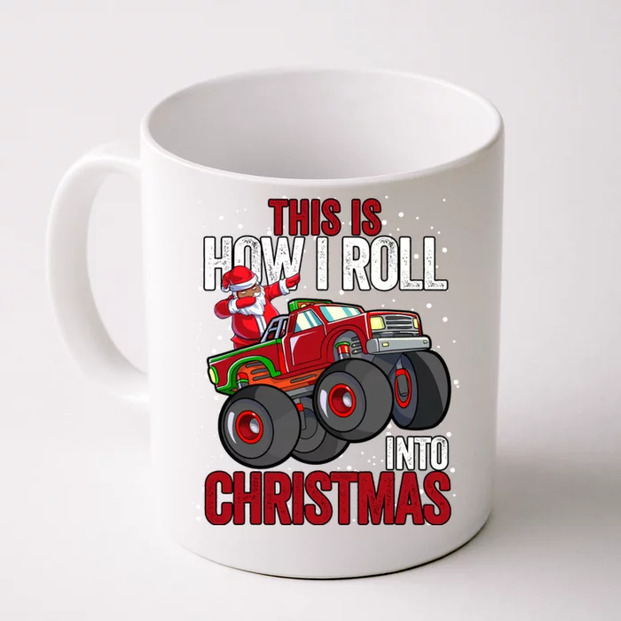 Black African American Santa Claus Monster Truck Christmas Front & Back Coffee Mug