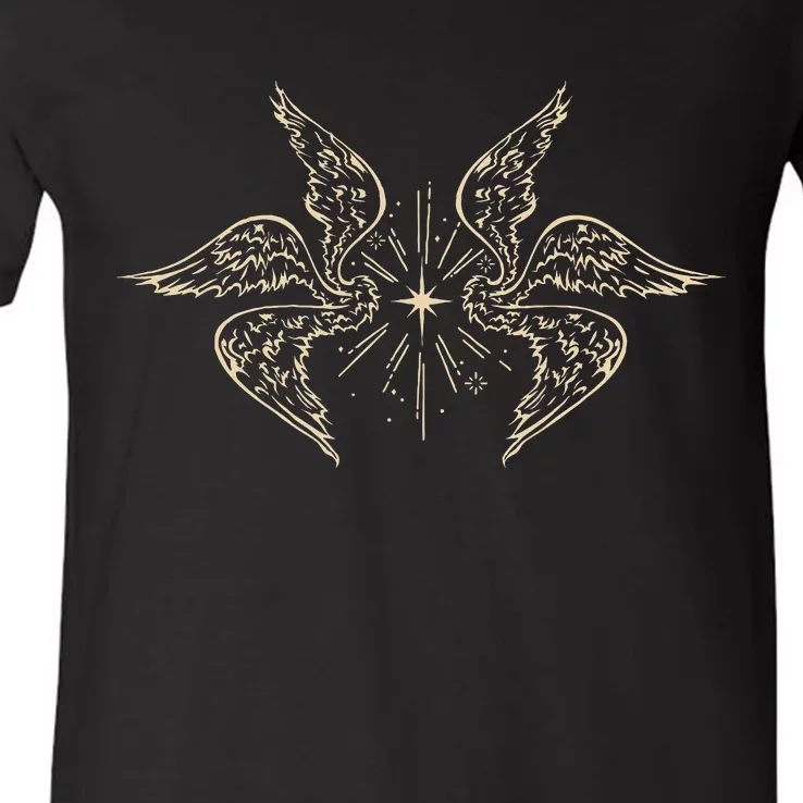 Biblically Accurate Archangel Wings Star Emo Alt Goth V-Neck T-Shirt