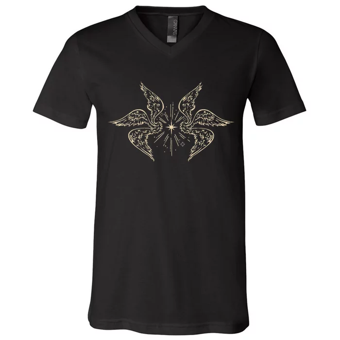 Biblically Accurate Archangel Wings Star Emo Alt Goth V-Neck T-Shirt