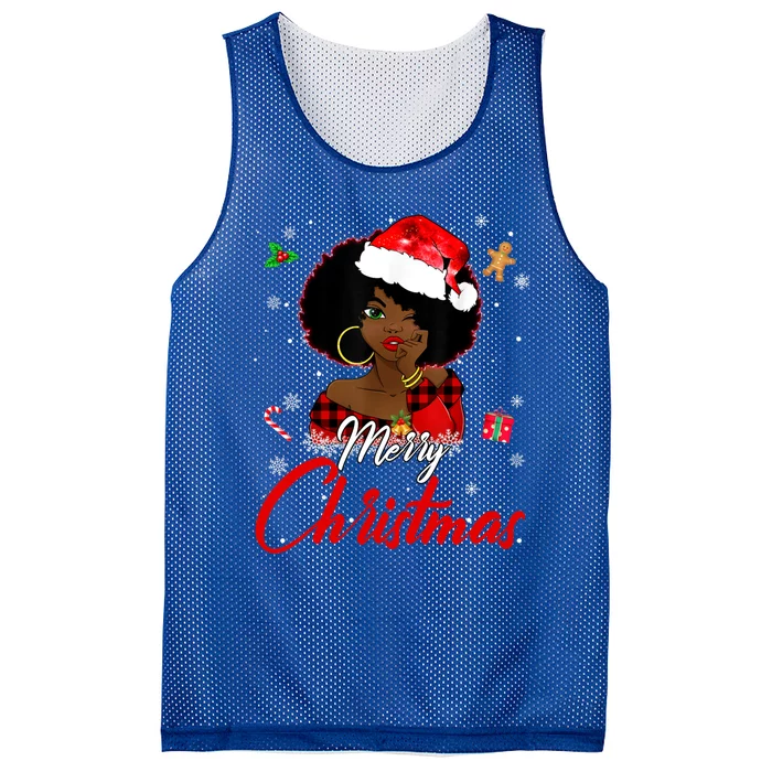 Black African American Melanin Christmas Santa Hat Xmas Great Gift Mesh Reversible Basketball Jersey Tank