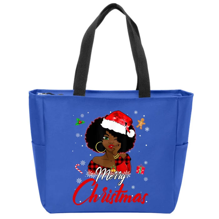 Black African American Melanin Christmas Santa Hat Xmas Great Gift Zip Tote Bag